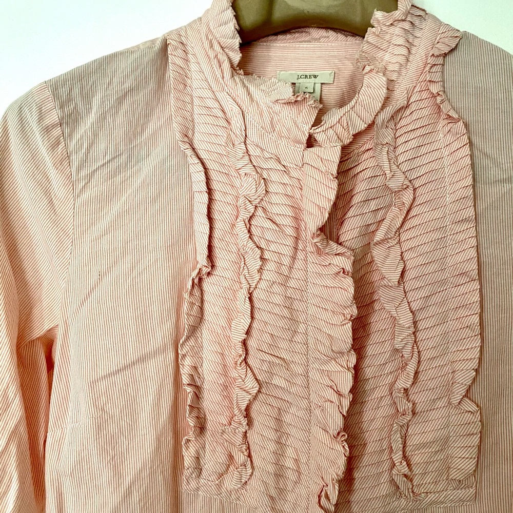 J.Crew Seersucker Ruffle Shirt, Size 6 - Picture 2 of 4